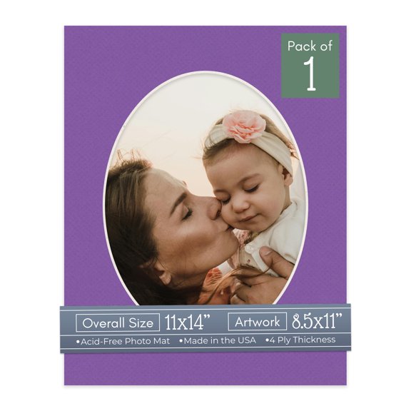 Purple Iris Picture Frame Mat for 11x14 Frames - Oval Opening for 8.5x11 Photos - 1 Mat
