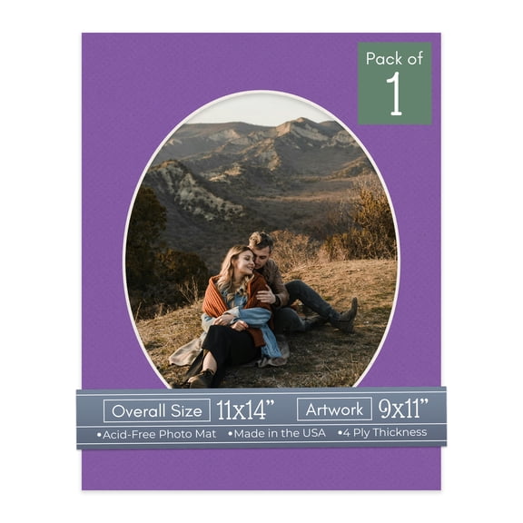 Purple Iris Picture Frame Mat for 11x14 Frames - Oval Opening for 9x11 Photos - 1 Mat