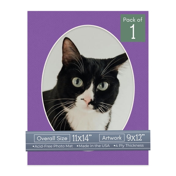 Purple Iris Picture Frame Mat for 11x14 Frames - Oval Opening for 9x12 Photos - 1 Mat