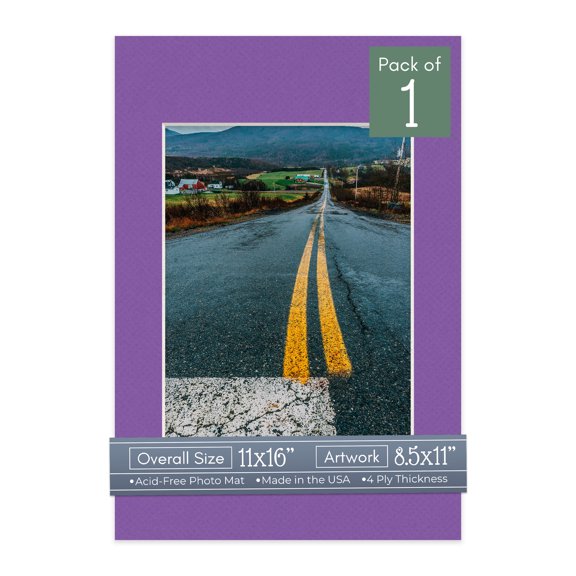 Purple Iris Picture Frame Mat for 11x16 Frames - Fits 8.5x11 Photos - 1 Mat