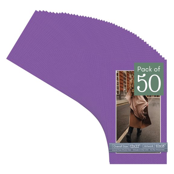 Purple Iris Picture Frame Mat for 12x22 Frames - Fits 10x18 Photos - 50 Mats