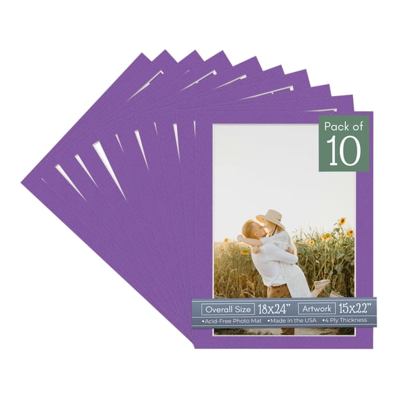 Purple Iris Picture Frame Mat for 18x24 Frames - Fits 15x22 Photos - 10 Mats
