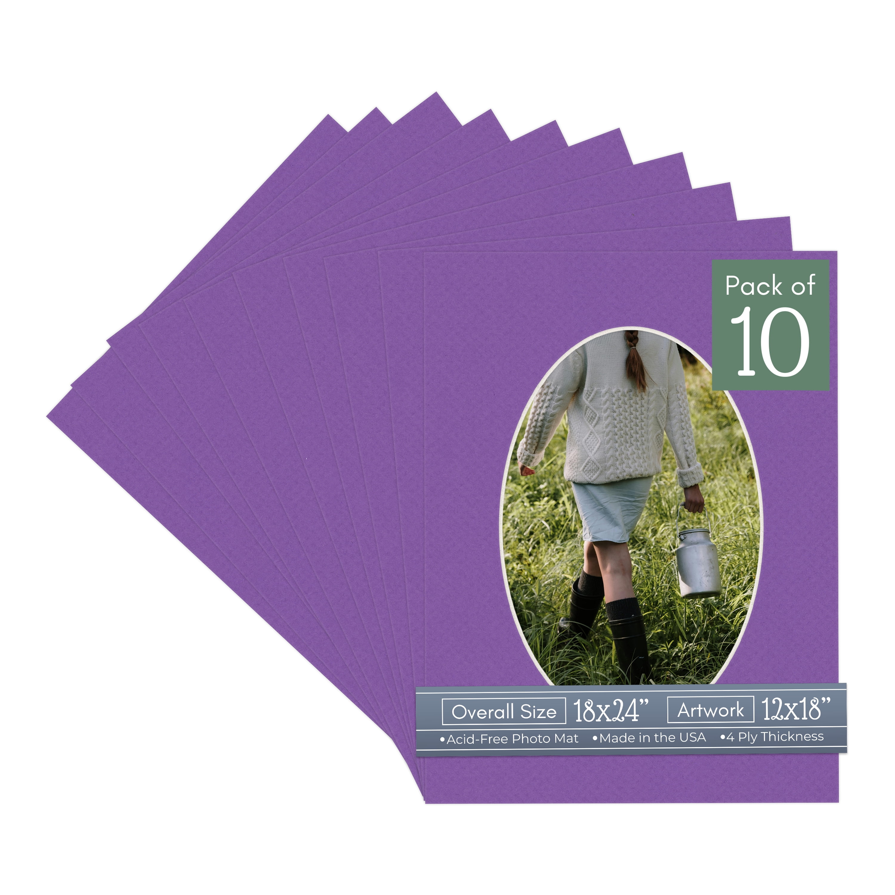 Purple Iris Picture Frame Mat for 18x24 Frames - Oval Opening for 12x18 Photos - 10 Mats