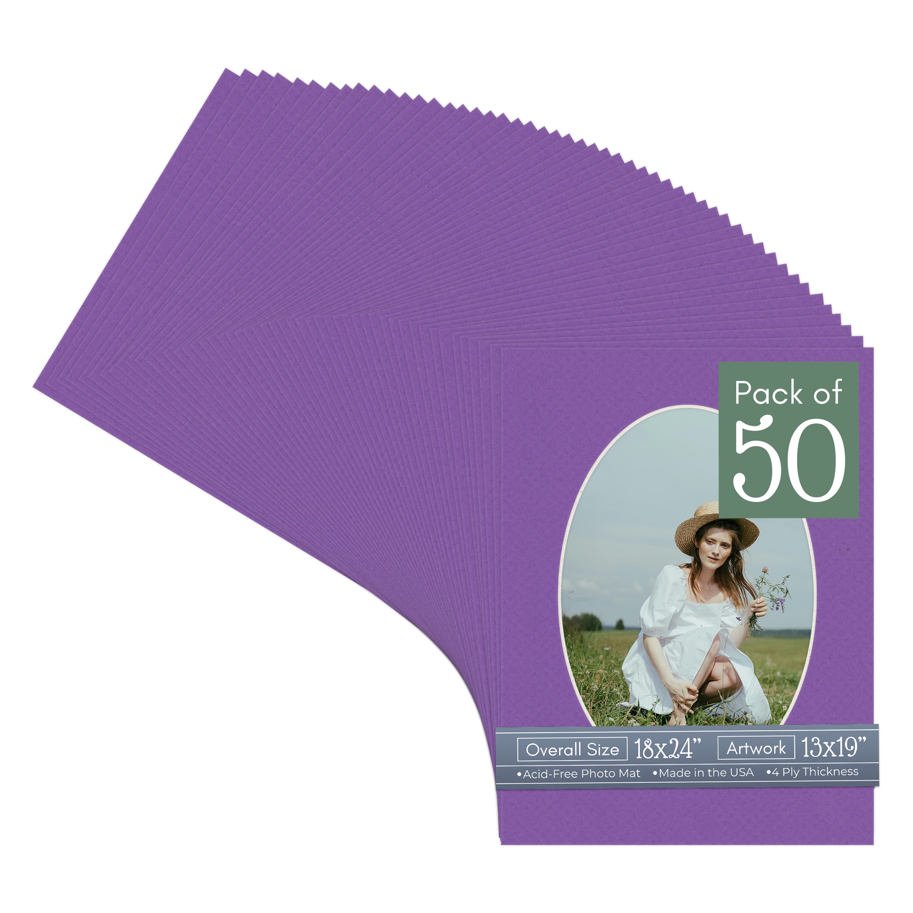 Purple Iris Picture Frame Mat for 18x24 Frames - Oval Opening for 13x19 Photos - 50 Mats