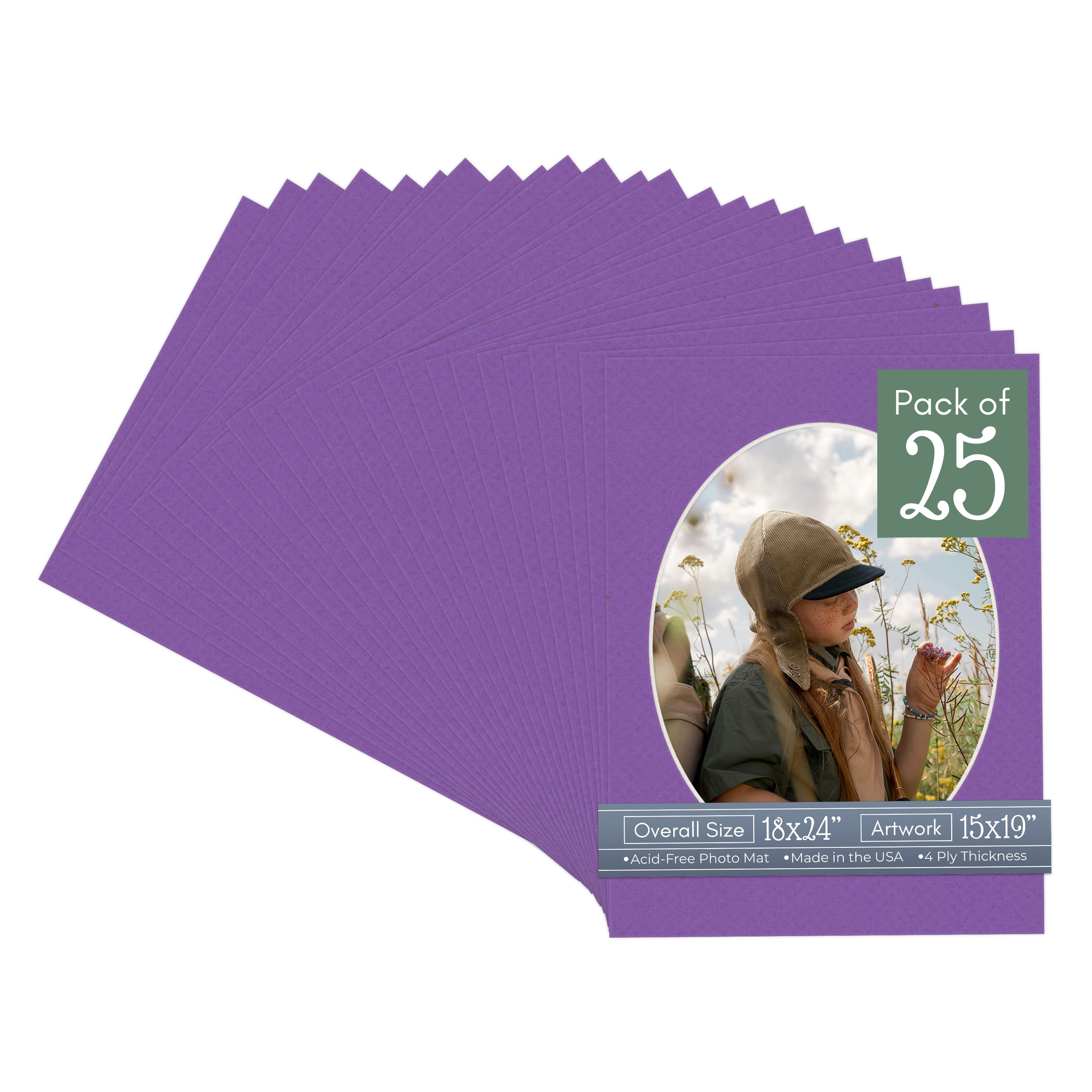 Purple Iris Picture Frame Mat for 18x24 Frames - Oval Opening for 15x19 Photos - 25 Mats