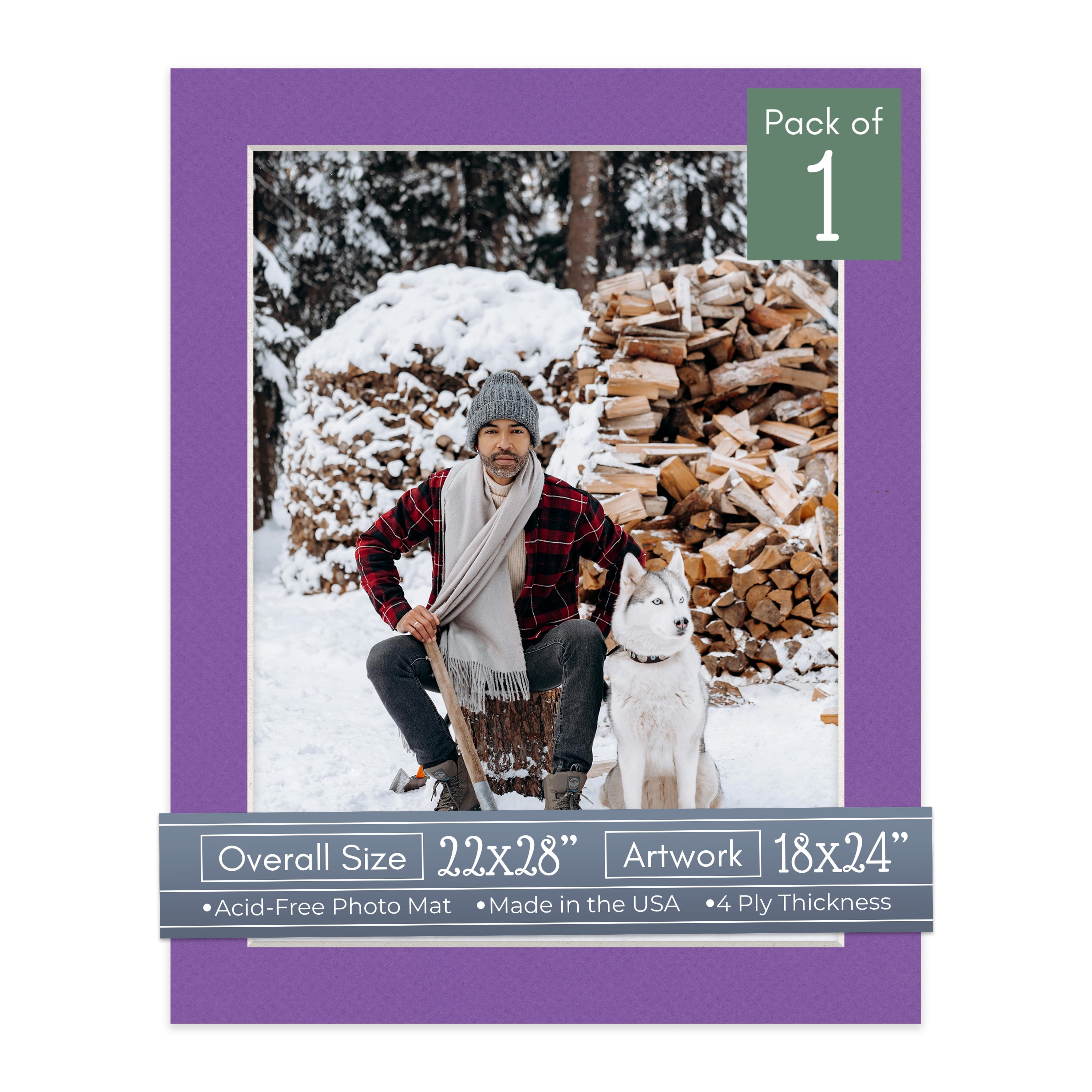 Purple Iris Picture Frame Mat for 22x28 Frames - Fits 18x24 Photos - 1 Mat