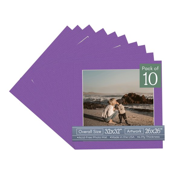 Purple Iris Picture Frame Mat for 32x32 Frames - Fits 26x26 Photos - 10 Mats