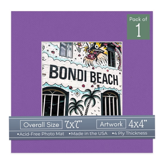 Purple Iris Picture Frame Mat for 7x7 Frames - Fits 4x4 Photos - 1 Mat