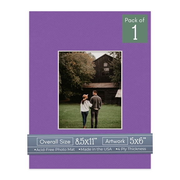Purple Iris Picture Frame Mat for 8.5x11 Frames - Fits 5x6 Photos - 1 Mat