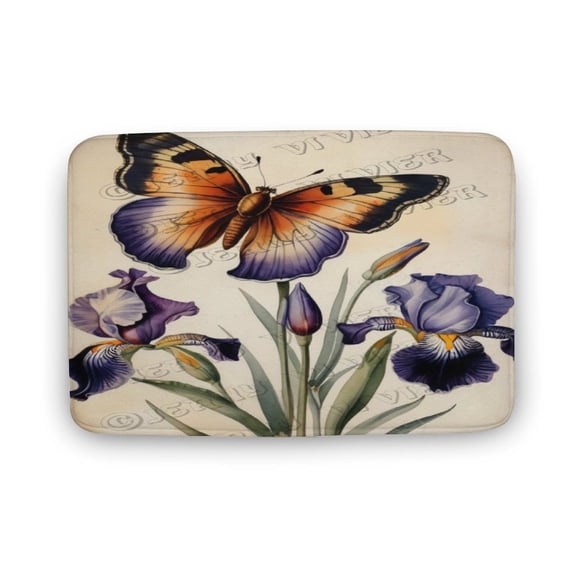Purple Iris Print Bath Rug, Coral Velvet, 16"x24",Ultra Soft and Non-Slip Bathroom Rugs, Water Absorbent and Machine Washable