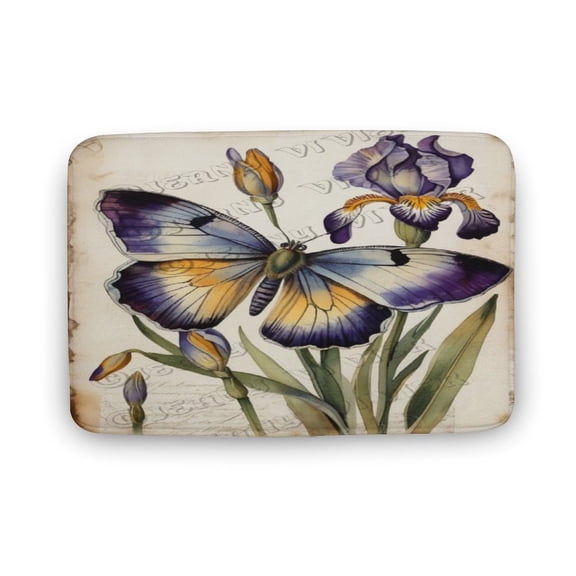 Purple Iris Print Bath Rug, Coral Velvet, 20"x32", Ultra Soft and Non-Slip Bathroom Rugs for Bathroom, Shower, and Tub