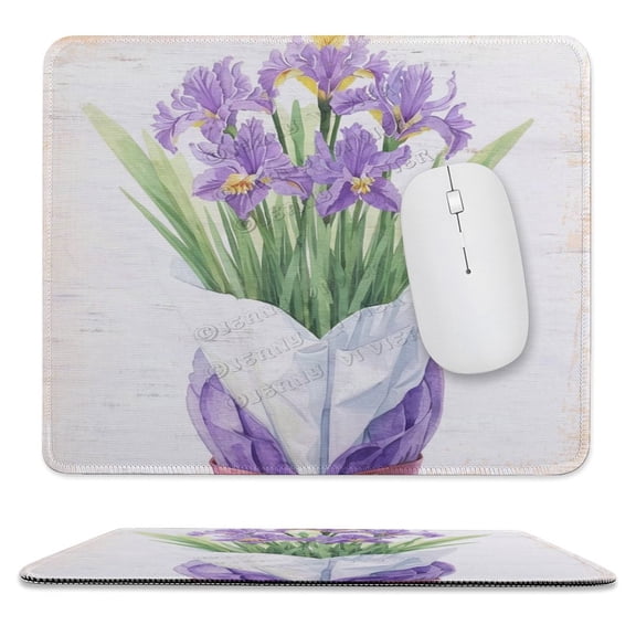 Purple Iris Print Mouse Pad with Non-Slip Rubber Base, Stitched Edge, Premium-Textured, Gaming Mouse Pad for Wireless Mouse, Computers, Laptop, Office 10"x12"