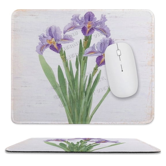 Purple Iris Print Mouse Pad with Stitched Edge, Premium-Textured Computer Mousepad with Non-Slip Rubber Base, Gaming Mouse Mat for Laptop, Office & Home 10"x12"