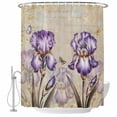 thumbnail image 1 of Purple Iris Shower Curtain Set - 48" x 72" Washable Bathtub Curtain with 12 Hooks, Spring Vintage Flowers Butterfly Leaves Khaki Waterproof Fabric Stall Shower Curtains for Bathroom/Bathtub Décor, 1 of 6