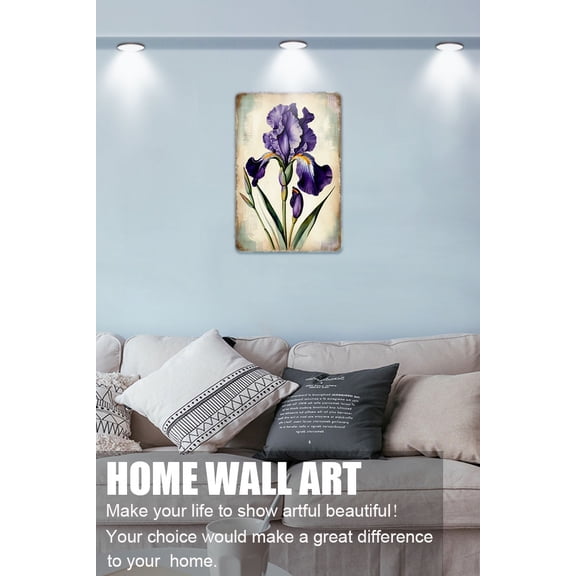 Purple Iris Tin Sign - 12"x8" - Aluminum - Room Wall Art & Decor - Metal Signs For Home Office Cafes Club Pub Indoor & Outdoor