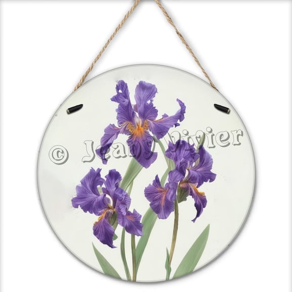 Purple Iris Vintage Botanical Art Iris Flower Wall Decor Shabby Chic Wall Decor French Decor Round Wood Signs Bar Signs Home Kitchen Bar Cafe Club Cave Wall Decor 12x12 Inches