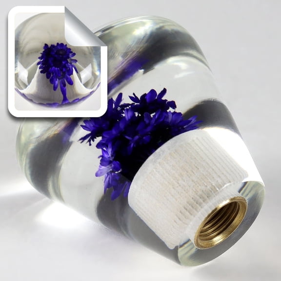 Purple JDM Clear Real Flower Diamond Shape Car Manual Gear Stick Shift Knob 50mm