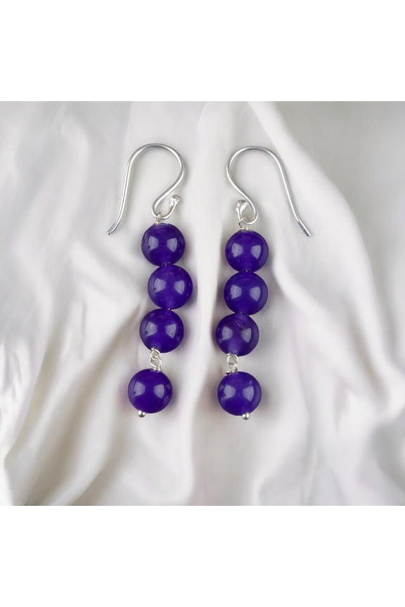 Purple Jade Earrings 925 Sterling Silver Jewelry