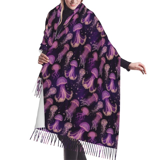 Purple Jellyfish Print Pashmina Shawls Scarf Wraps for Women, Fashion