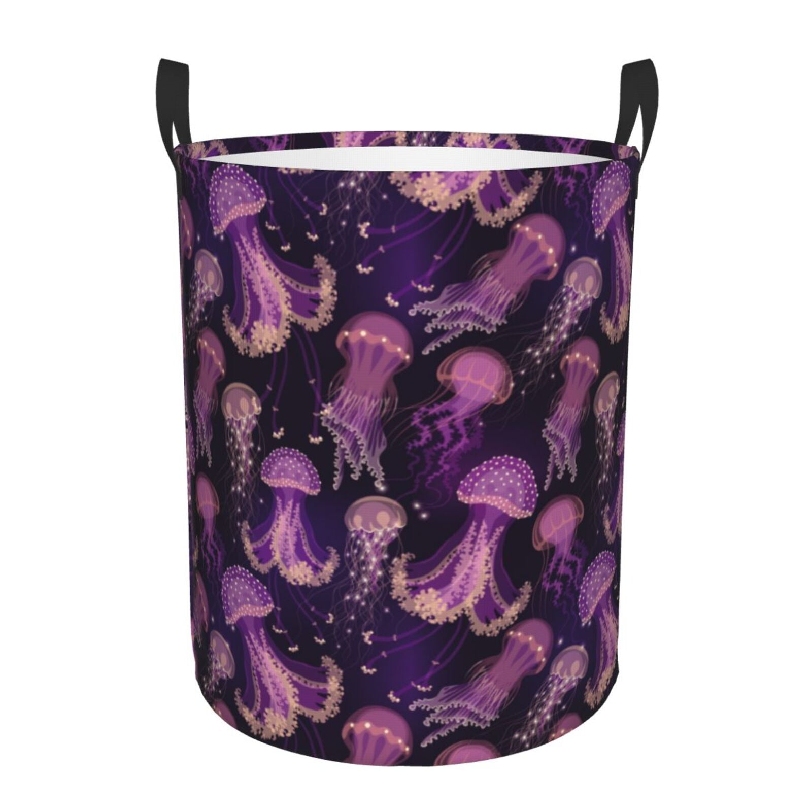 Neon Purple Tropical Palm Tree Butterfly Print Laundry Basket