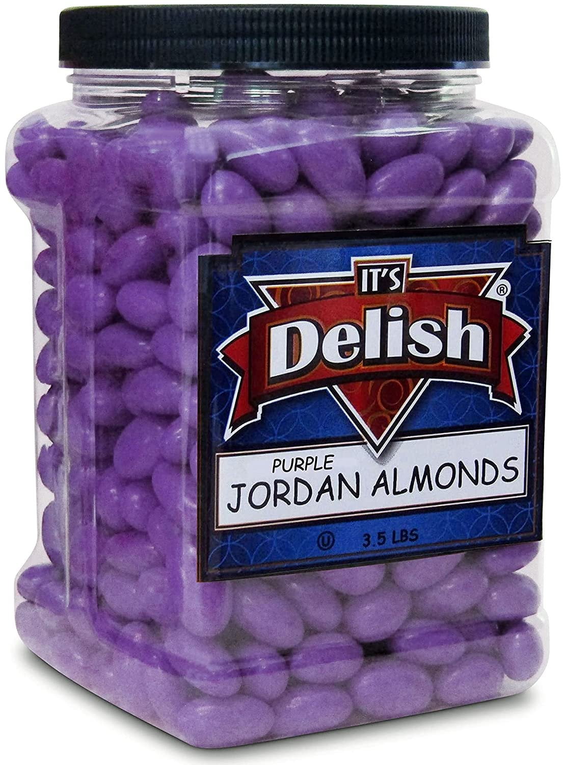 Purple Jordan Almonds by Its Delish, 3.5 lbs Jumbo Container  Bulk Candied Almond Nut with Sweet Hard Candy Coating - Weddings Bridal Showers Baby Girl Theme Party Favors - USA Made, Vegan & Kosher