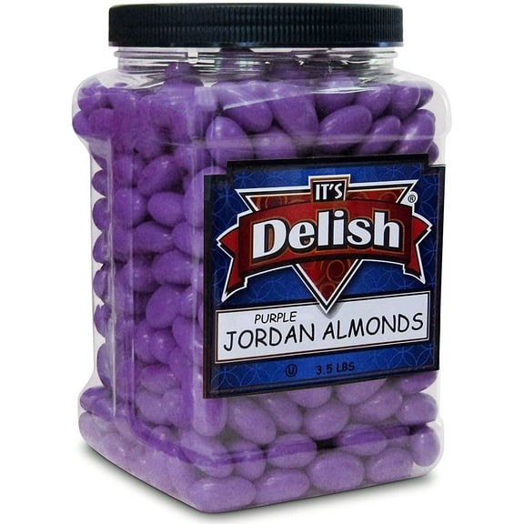Purple Jordan Almonds by Its Delish, 3.5 lbs Jumbo Container  Bulk Candied Almond Nut with Sweet Hard Candy Coating - Weddings Bridal Showers Baby Girl Theme Party Favors - USA Made, Vegan & Kosher