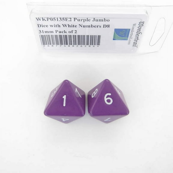 Purple Jumbo Dice with White Numbers D8 31mm (1.25in) Pack of 2 Wondertrail