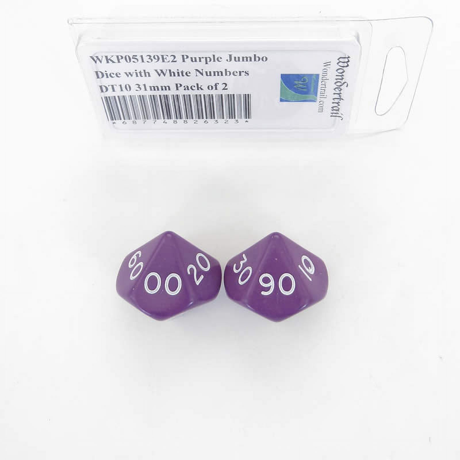 Purple Jumbo Dice with White Numbers DT10 31mm (1.25in) Pack of 2 Wondertrail