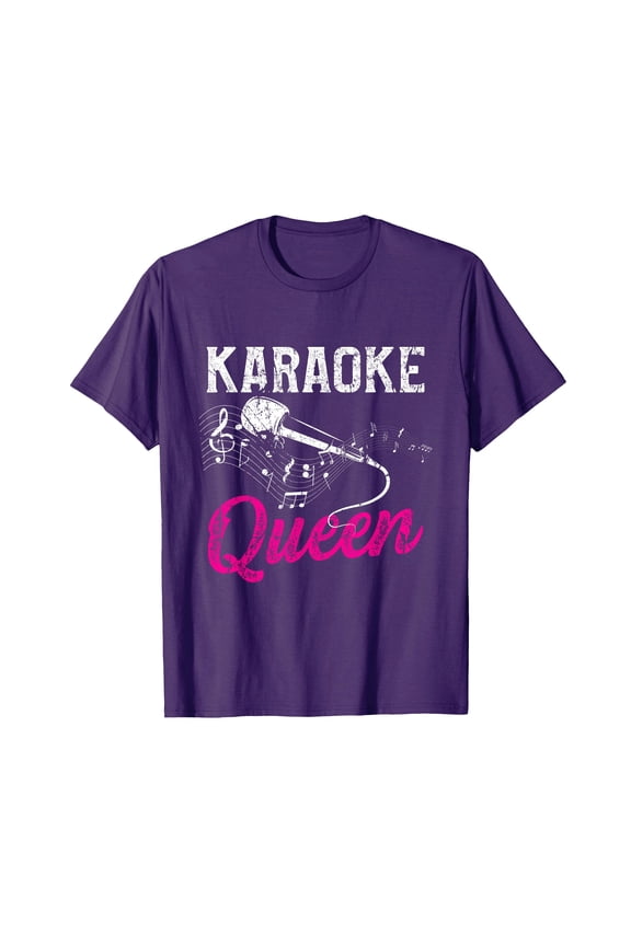 Purple Karaoke Queen T-Shirt with Microphone Design for Music Lovers and Singers