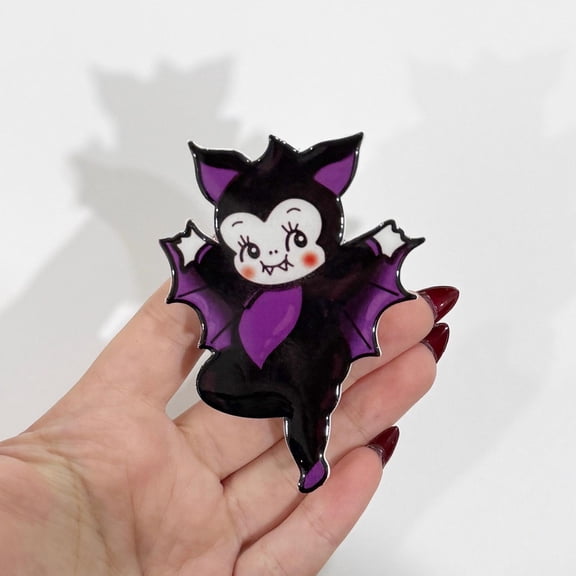 Purple Kewpie Baby Bat Phone Grip: Spooky Halloween Style