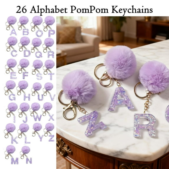 Purple Keychain Fun Purple Velvet 26 Letter Pendant, Initial Keychain Alphabet Charm for Backpack Bag, Cute Personalized Letter Pendant, Unique Holiday Gift for Women Girls, HAODEJW, Q