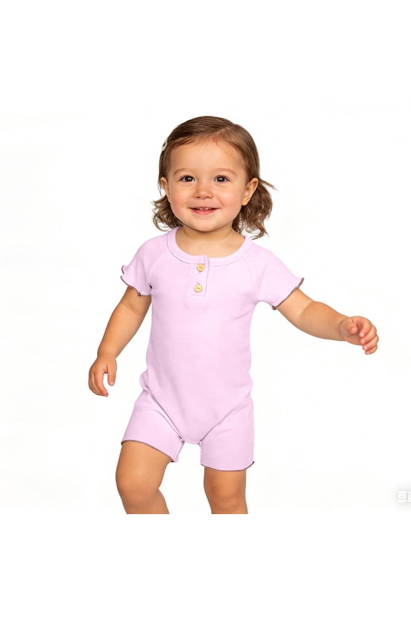 Purple Kids Girl Romper | 100% Cotton Soft Ribbed One-Piece Outfit | Short Sleeve Kids Clothes with Snap Closure | Newborn Kids Kids Girls 0-24 Months,Size 0-6 Months