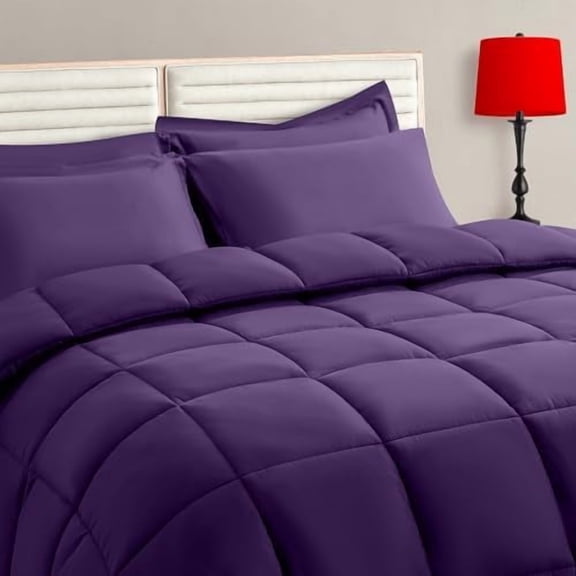 Purple King Comforter Set - 7 Pieces, Bed in a Bag Bedding Sets with All Season Soft Quilted Warm Fluffy Comforter,Flat Sheet,Fitted Sheet,2 Pillow Shams,2 Pillowcases