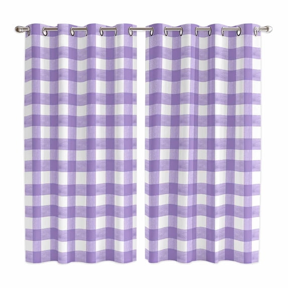 Purple Kitchen Curtains 84 Inch Length, Country French Rustic Buffalo Plaid Modern Art Grommet Top Bedroom Living Room Curtains, Light Filtering Cafe Curtain Drapes 2 Panels Set 104''x84''