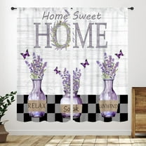 Purple Kitchen Curtains,Farmhouse Vintage Country Lavender Flowers Short Cafe Tier Curtains Home Sweet Bedroom Living Room Bathroom Window Drapes Treatment Home Decor 2 Panels,84X84 Inch