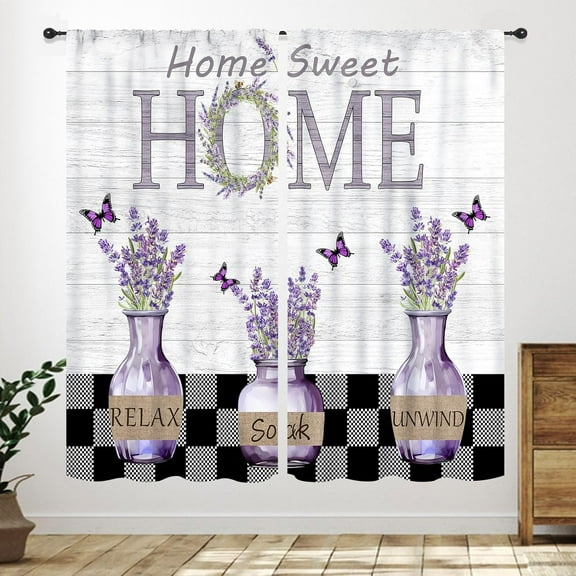 Purple Kitchen Curtains,Farmhouse Vintage Country Lavender Flowers Short Cafe Tier Curtains Home Sweet Bedroom Living Room Bathroom Window Drapes Treatment Home Decor 2 Panels,84X84 Inch