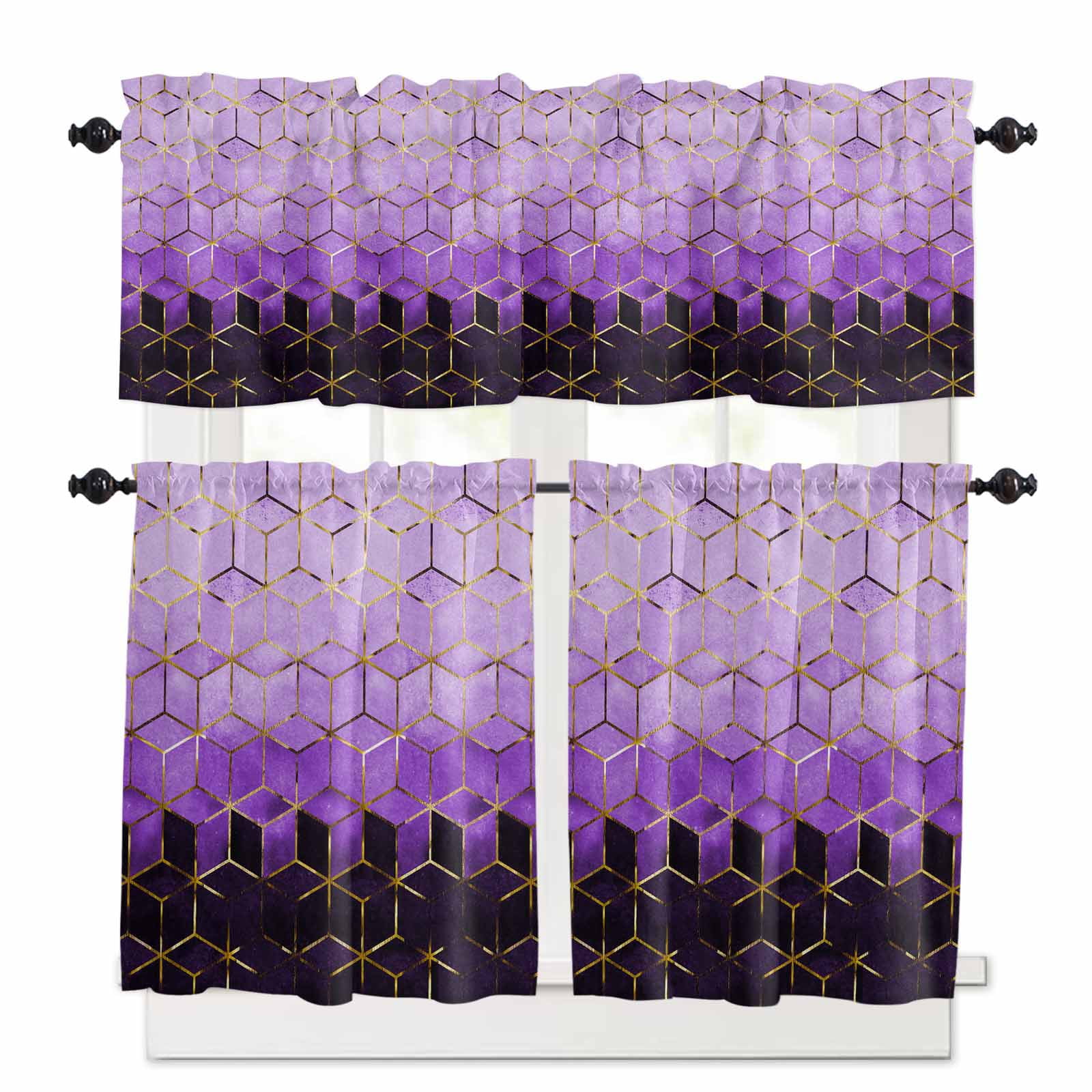 Purple Kitchen Curtains and Valances Set, Rod Pocket Curtains Tier for ...