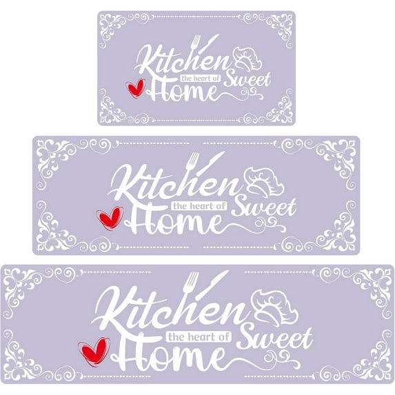 Purple Kitchen Runner Rugs of 3, Non Slip Cushioned Kitchen Mats for Floor Waterproof Comfort Rugs and Mat Farmhouse Chef Mats Floor Carpet for Sink,Laundry Room