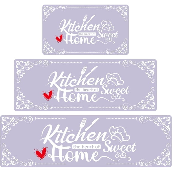 Purple Kitchen Runner Rugs of 3, Non Slip Cushioned Kitchen Mats for Floor Waterproof Comfort Rugs and Mat Farmhouse Chef Mats Floor Carpet for Sink,Laundry Room
