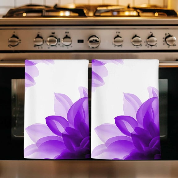 Purple Kitchen Towels Set of 1, Boho Modern Floral Abstract Ombre Leaf White Absorbent Dish Towels for Kitchen, Microfiber Hand Towel, Quick Drying Tea Towel for Cleaning Decorative Dishcloths
