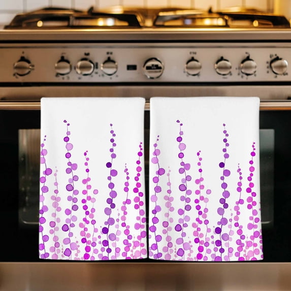 Purple Kitchen Towels Set of 2, Polka Dots Watercolor Abstract Art Absorbent Dish Towels for Kitchen, Microfiber Hand Towel, Quick Drying Tea Towel for Cleaning Decorative Dishcloths