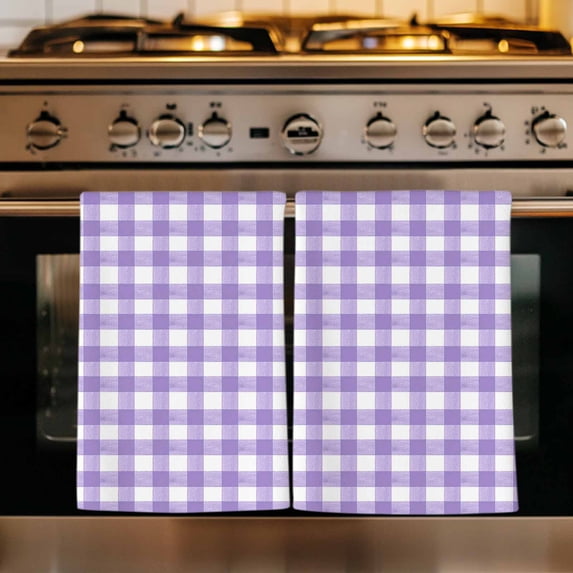 Purple Kitchen Towels Set of 3, Country French Rustic Buffalo Plaid Modern Art Absorbent Dish Towels for Kitchen, Microfiber Hand Towel, Quick Drying Tea Towel for Cleaning Decorative Dishcloths