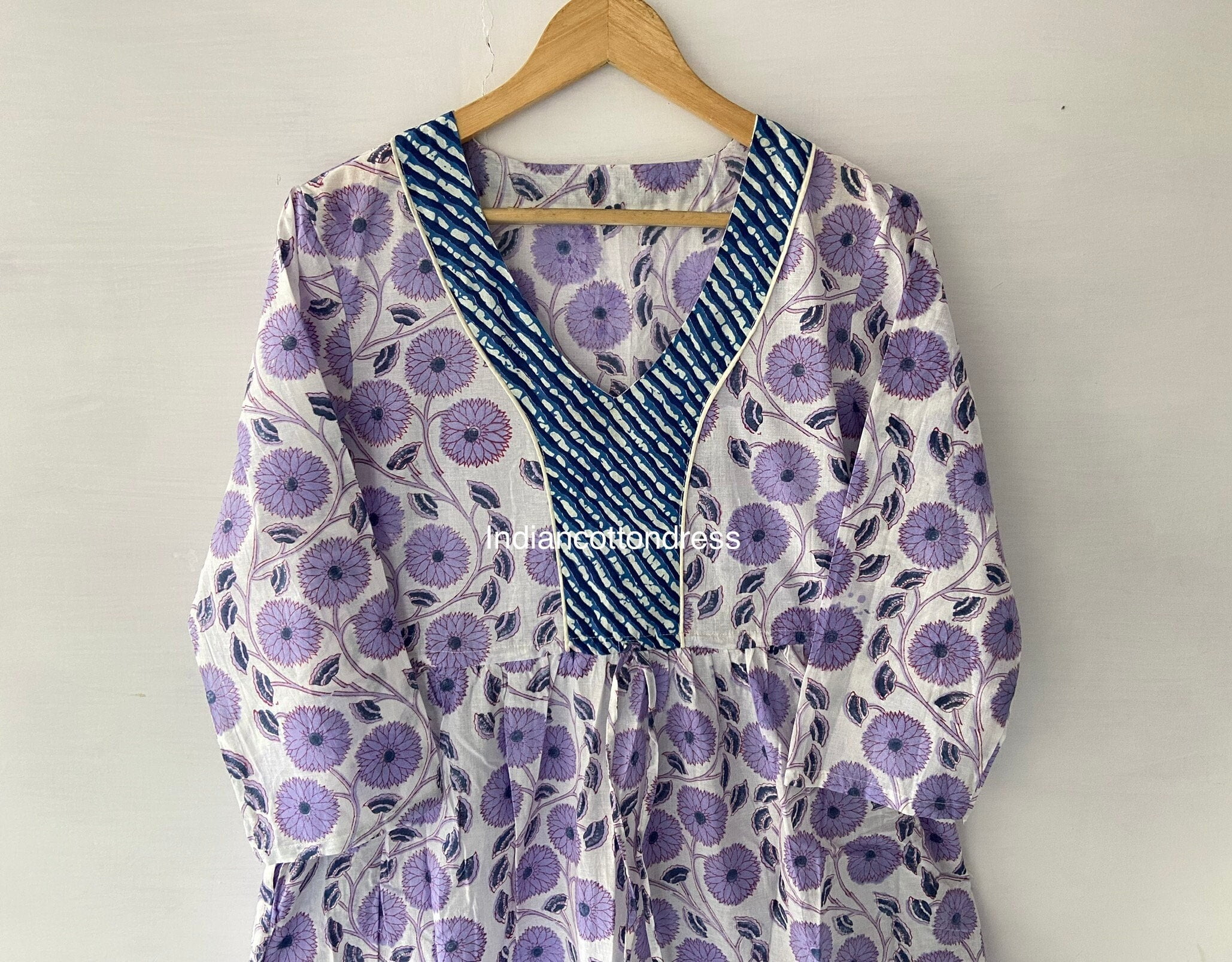 Purple Kitty Flower Printed Cotton Dress Floral Dress, Cotton Block Print  Dress, Long Dressing Gown,Indian Cotton Dress - Walmart.com