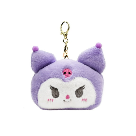 Purple Kuromi-Inspired Plush Coin Purse Keychain – Soft Mini Bag with Zipper