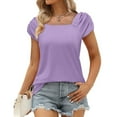 thumbnail image 1 of Purple L WIZUTIZ T Shirts for Women up to 50% Off Cotton Blend Tee Solid Cotton Linen Fluffy Short Sleeve T-shirt Pure Colour Ladies Blouse Holiday Beach Plain Tshirts Lightweight Plus Crew Neck Tshi, 1 of 5