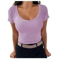 thumbnail image 1 of Purple L WIZUTIZ Workout Tops for Women up to 60% Off Loose Fit Comfy Cotton Soft Blouse Solid Plus Short Sleeve Tops Plain Ladies Flowy Tee Athletic Holiday Beach Tshirt Cotton Blend Crew Neck T-shi, 1 of 5