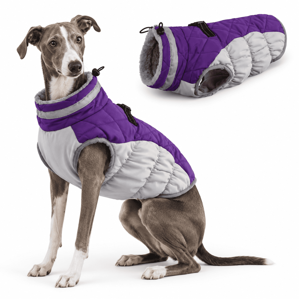 Purple L(chest:24in) Water Resistant Fleece Winter Dog Coat with ...