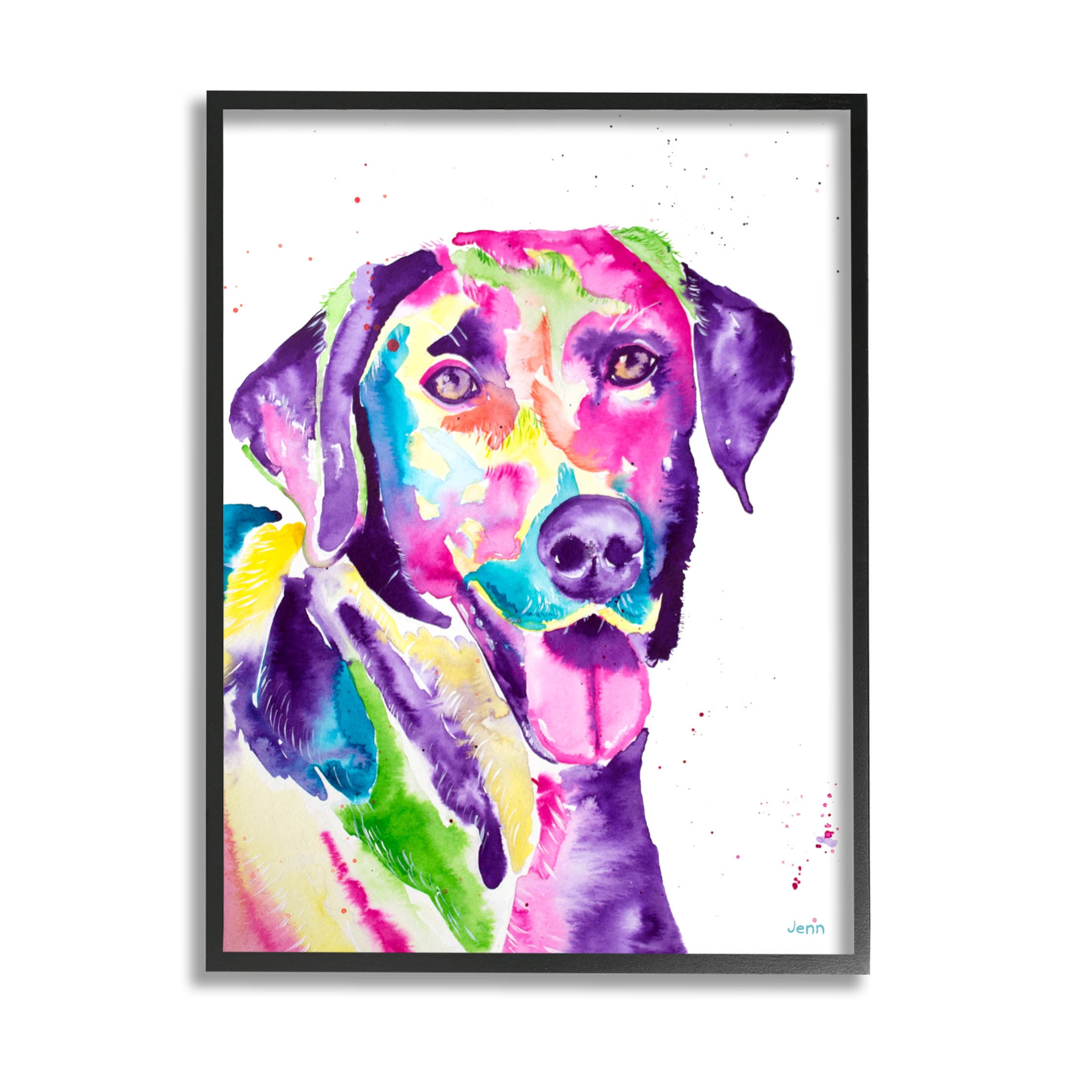 Purple Lab Dog Happy Retriever Animals & Insects Graphic Art Black Framed Art Print Wall Art