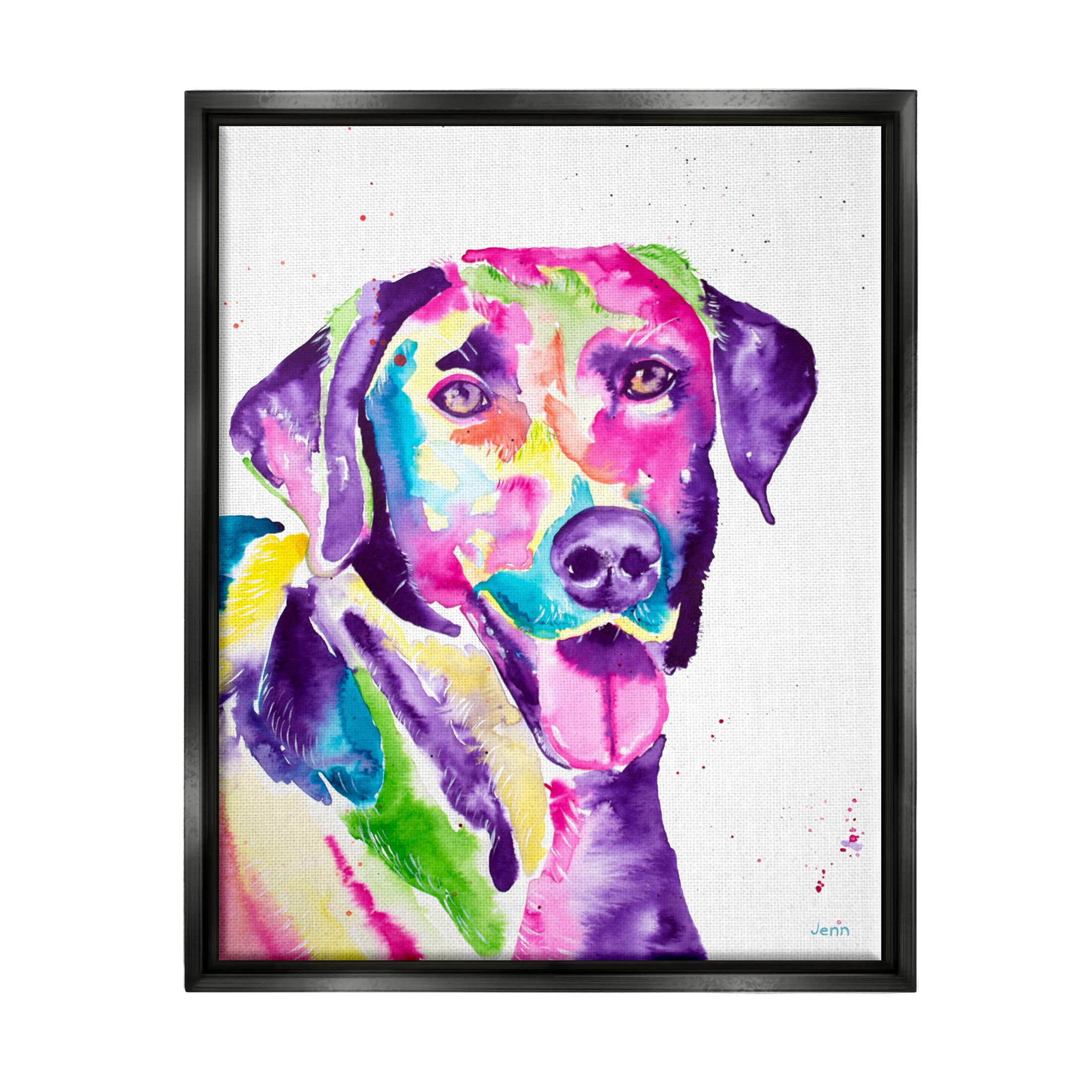 Purple Lab Dog Happy Retriever Animals & Insects Graphic Art Jet Black Framed Art Print Wall Art