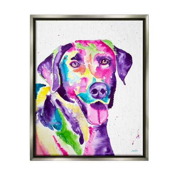 Purple Lab Dog Happy Retriever Animals & Insects Graphic Art Luster Gray Framed Art Print Wall Art